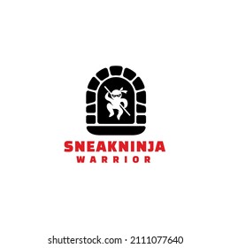 sneaking ninja in the fireplace logo concept. Vector illustration