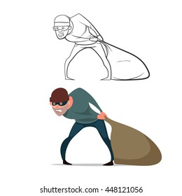 sneaking thief, in action, cartoon character, flat style, vector illustration