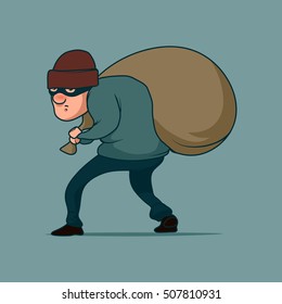 sneaking thief, in action, cartoon character, flat style, vector illustration