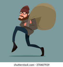 sneaking thief, cartoon character, vector illustration