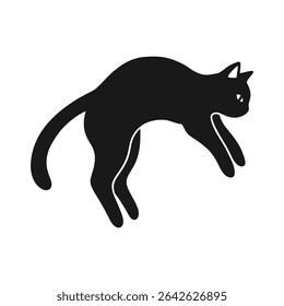 Gato preto esquivo andando com postura cautelosa - Ilustração de vetor