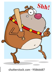 Sneaky Brown Bulldog Tip Toeing With Baseball Bat.Vector Illustration