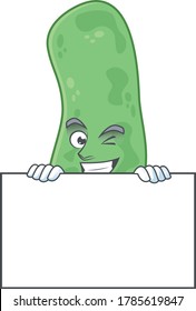 Sneaky enterobacteriaceae cartoon character style hiding behind a board. Vector illustration