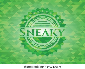 Sneaky green emblem with mosaic background. Vector Illustration. Detailed.