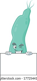 Sneaky helicobacter pylory cartoon character style hiding behind a board. Vector illustration