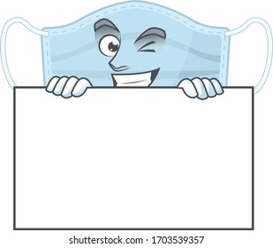 Sneaky surgery mask cartoon character style hiding behind a board