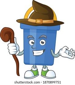 sneaky and tricky Witch blue sand bucket cartoon drawing concept. Vector illustration