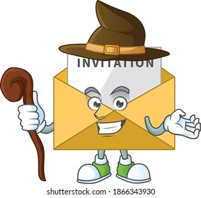 sneaky and tricky Witch invitation message cartoon drawing concept. Vector illustration