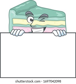 Sneaky vanilla slice cake cartoon character style hiding behind a board