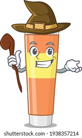 sneaky witch toothpaste cartoon character design style. Vector illustration