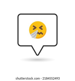 Sneeze Face emoticon. Sneezing face emoji with tissue vector illustration on white background
