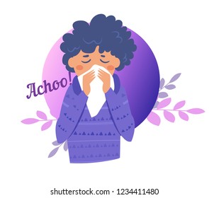 Sneeze, flu, disease, infection, spread 
Vector. Cartoon. Isolated art on white background. Flat