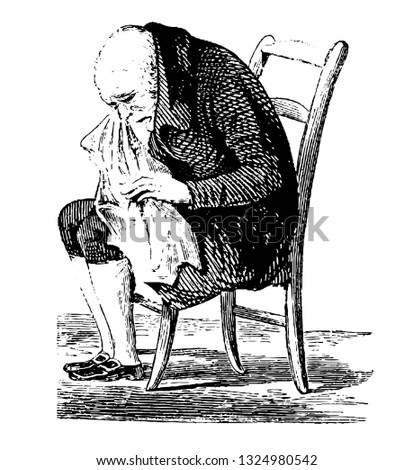 To sneeze immediately, a ray stolen in small box to animate statue which insinuated it into the nostrils as an intake of Tobacco, vintage engraved line art illustration. Infernal Dictionary 1863.