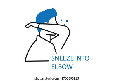 Sneeze into elbow icon vector isolate (blue version)      