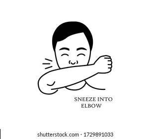 Sneeze Into Elbow Icon.Sneeze Or Cough Into Your Elbow Vector Isolate.