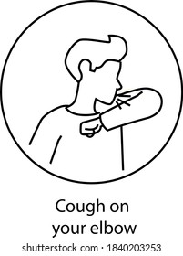 Sneeze into elbow icon.Sneeze or Cough into your elbow, not your hands to avoid, prevent spreading germs and viruses, icons, vector illustration.