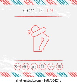Sneeze into elbow - infographic, icon. Warning prohibition sign in a red circle - element for your design