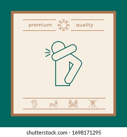 Sneeze into elbow - infographic, icon. Warning prohibition sign in a red circle - element for your design