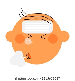 Sneezing in baby illustration. Most common cold symptoms in babies.