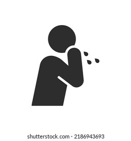 Sneezing, coughing icon. Flying drops. Monochrome black and white symbol. Vector illustration