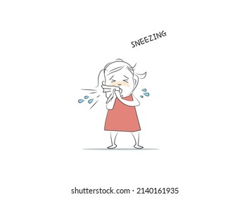 Niesen. Doodle-Stil-Charakter. Eine Illustration von einfachen menschlichen Bewegungen und Emotionen.