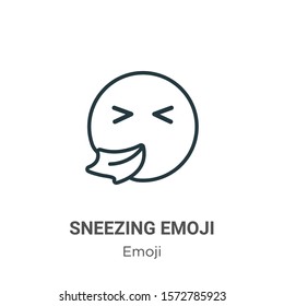 Sneezing emoji outline vector icon. Thin line black sneezing emoji icon, flat vector simple element illustration from editable emoji concept isolated on white background