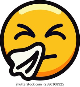 Sneezing emoji with tissue depicting illness or allergy.