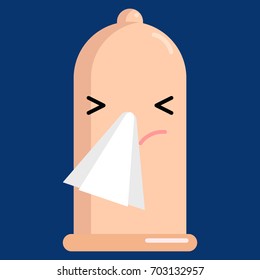 Sneezing face condom emoji vector illustration. Flat style design. Colorful graphics