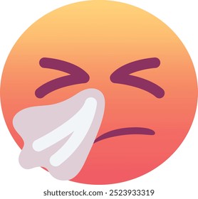 Ícone de emoji de rosto espirrando. Cores na moda, elemento popular que representa espirros e alergias, muitas vezes usado em mídias sociais. Emoticon, elemento isolado.