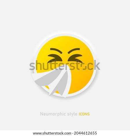 Sneezing face emoji with tissue vector icon. Face emoticon allergies. Virus flu disease symbol in neumorphic style Vector EPS 10