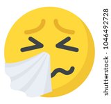 Sneezing face with a tissue blowing to one side, and closed eyes
