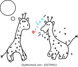 Sneezing Giraffe Cute Illustration Isolated