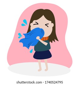 sneezing in handkerchief allergies  sneeze little girl woman has flu people allergy flu tissue respiratory virus feeling sick. Prevention of respiratory disease transmission