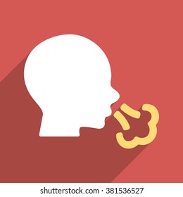 Sneezing Head long shadow vector icon. Style is a flat light symbol on a red square background.