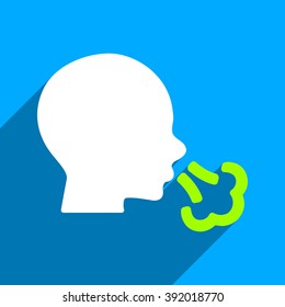 Sneezing Head long shadow vector icon. Style is a flat sneezing head iconic symbol on a blue square background.