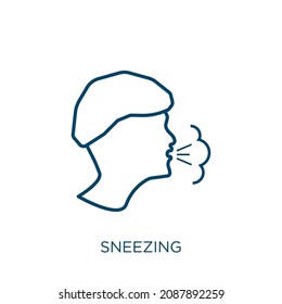 sneezing icon. Thin linear sneezing outline icon isolated on white background. Line vector sneezing sign, symbol for web and mobile