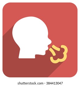 Sneezing long shadow vector icon. Style is a flat symbol on a red rounded square button.