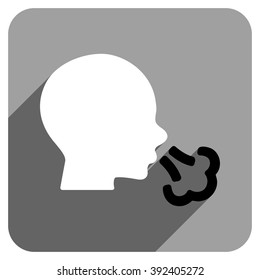 Sneezing long shadow vector icon. Style is a flat sneezing iconic symbol on a gray square background.