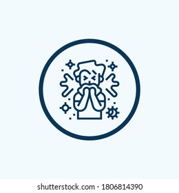 Sneezing man line icon, vector pictogram of flu or cold symptom. Man covering cough with napkin illustration, sign for medical poster