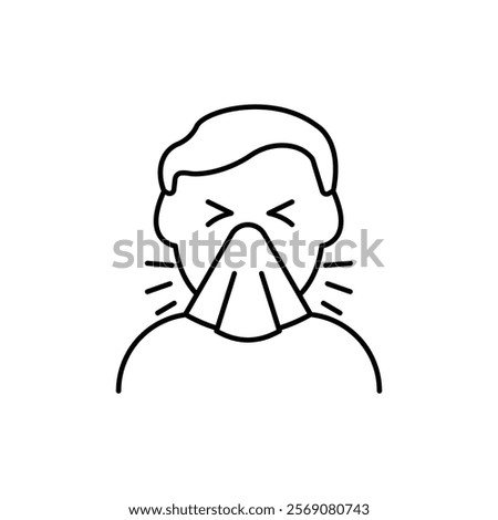 Sneezing man line icon, vector pictogram of flu or cold symptom. Man covering cough with napkin illustration, sign for medical poster.