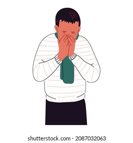 Ilustración de caracteres vectoriales de hombre estornudando aislada en un fondo blanco.