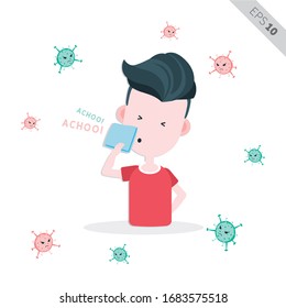 Sneezing Man with Virus Illustration - Vector