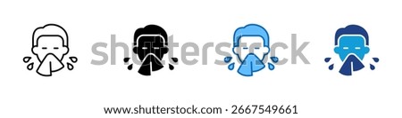 Sneezing Multiple Style Icon Design Vector - Person sneezing with droplets, indicating allergy, flu symptoms, or viral transmission