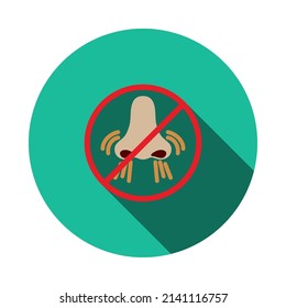 Sneezing Nose Icon. Flat Circle Stencil Design With Long Shadow. Vector Illustration.