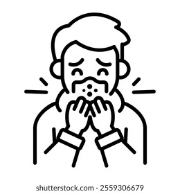 Sneezing person icon in line style 