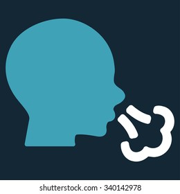 Sneezing vector icon. Style is bicolor flat symbol, blue and white colors, rounded angles, dark blue background.