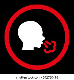 Sneezing vector icon. Style is bicolor flat rounded symbol, red and white colors, rounded angles, black background.