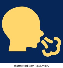 Sneezing vector icon. Style is flat symbol, yellow color, rounded angles, blue background.