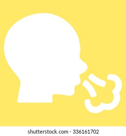 Sneezing vector icon. Style is flat symbol, white color, rounded angles, yellow background.