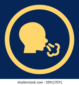 Sneezing vector icon. Style is flat rounded symbol, yellow color, rounded angles, blue background.